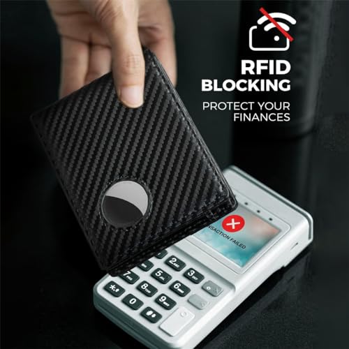 Huztencor AirTag Wallet Minimalist Front Pocket Mens Wallet for Apple Air Tag Carbon Fiber Black4