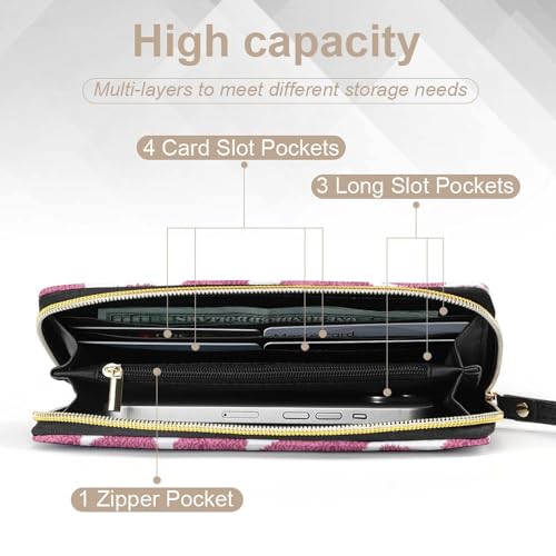 Niapessel Women's Wallets, Pink Giraffe Skin Print Large Zip Around Leather Travel Long Purse with Wrist Strap Card Cases & Money Organizers4