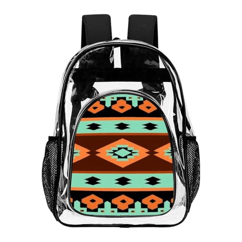 Waterproof Portable Concerts Essential Clear Backpacks Geometric Ethnic Tribal Navajo Aztec for Adults Beach, Travel, Vacation, Sporting Event, Work Use