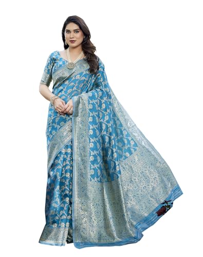 Image of Yashika Women's Trendy Pure Banarasi Kanjivaram Saree with Blouse Material