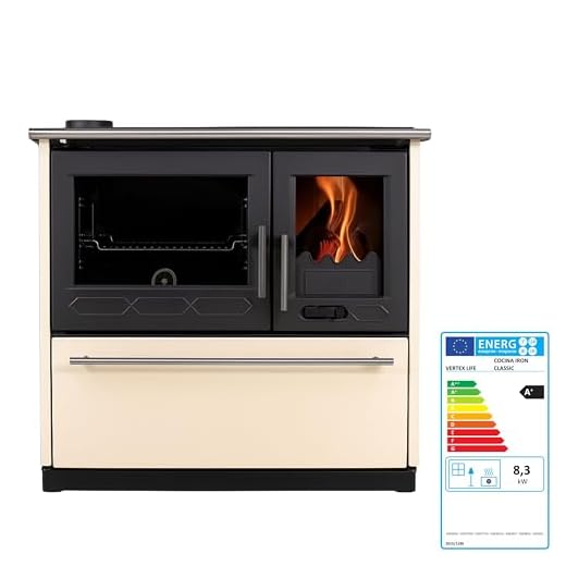 EIDER BIOMASA – Cocina de Leña con Horno Iron Steel – 10,08 kW – Calienta hasta 170 m³ – Medidas 89x61x85 cm – Estilo Tradicional – Color Crema – Eficiencia A+