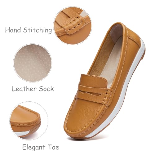 Image of Women's Loafers Moccasin Casual Slip On Flat Shoes Comfortable Leather Driving Loafers Lightweight Nurse Work Shoes