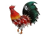RiloStore 30x28cm Metall HAHN bunt edel Gartendeko Deko Hühner Metallhahn Garten Dekoration bunter Hahn Schild Aufhänger Hänger Gockel Dekohahn