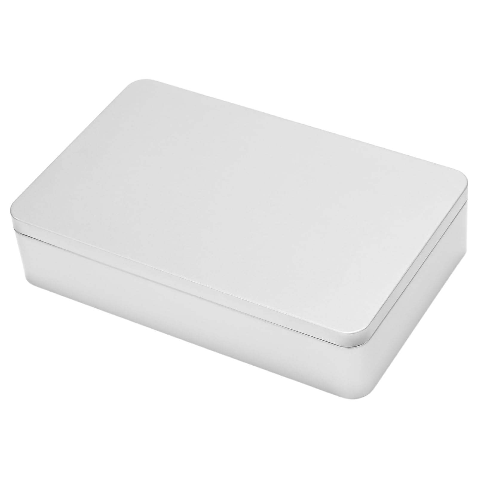 Pocoxll 1 Pack Metal Tin Box, 8.5 x 5.3 x 1.9 Inch Rectangular Empty Tin Box (Silver)