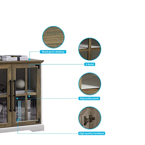 Okvnbjk Coffee Bar Cabinet, 32 Inch Accent Cabinet/Buffet Cabinet With Adjustable Shelves For Kitchen/Sideboard (Barnwood/White) #TOP4