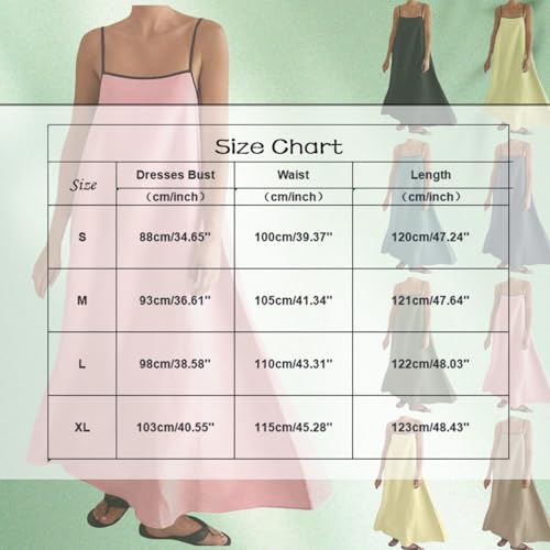 Image of Linen Maxi Dress for Women Spaghetti Strap Backless Summer Beach Sundress Flowly Sleeveless Comfy Long Dresses
