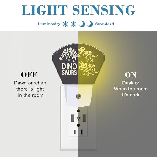 Image of Cute Skeletons of Dinosaurs Night Light for Kids, Dinosaurs Skeletons LED Night Light Plug into Wall with Dusk to Dawn Sensor for Girls Boys Bedroom, Hallway, Kitchen, Bathroom, Stairs Decor