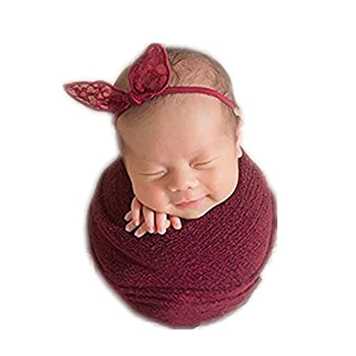 Image of Coberllus Newborn Baby Photo Props Wrap Cloth Blanket Swaddle for Boys Girls Photography Shoot (Red)