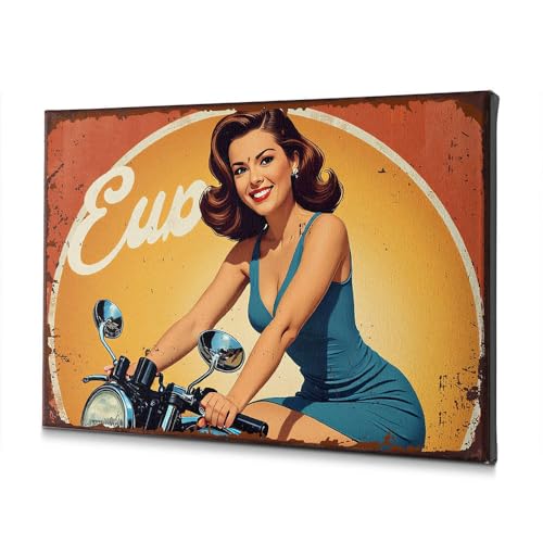 Toile vintage fille sur moto : créez une ambiance rétro en salle à manger