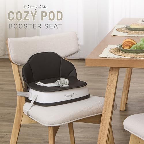 Image of Dream On Me Cozy Pod Baby Booster Seat for 6-36 Months, Portable Travel Booster Chair with 3-Point Safety Harness & 2 Fixing Belts, for Table & Dining, Lightweight Foldable & Easy to Carry - Black