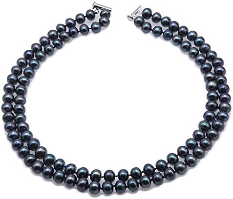 Double Strand Necklace AA+ Quality 8mm Black Cultured Freshwater Pearl Necklace 18"