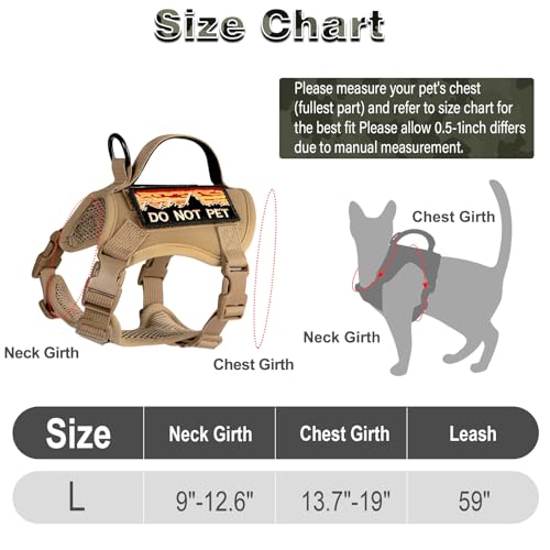 nanappice Tactical Cat Harness for Walking, Adjustable Escape Proof Pet Vest for Large Cat,Easy Control Breathable Cat Vest with Handle,Molle Patches (Khaki, L)
