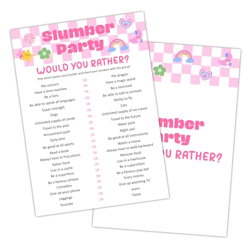 Would You Rather - Pajama Slumber Party Games Sleepover Party Supplies For Girls, Sleepover Birthday Party Games Favor Decoration and Supplies for Her Girls Teenager Adult, Set of 20 Games Cards -05