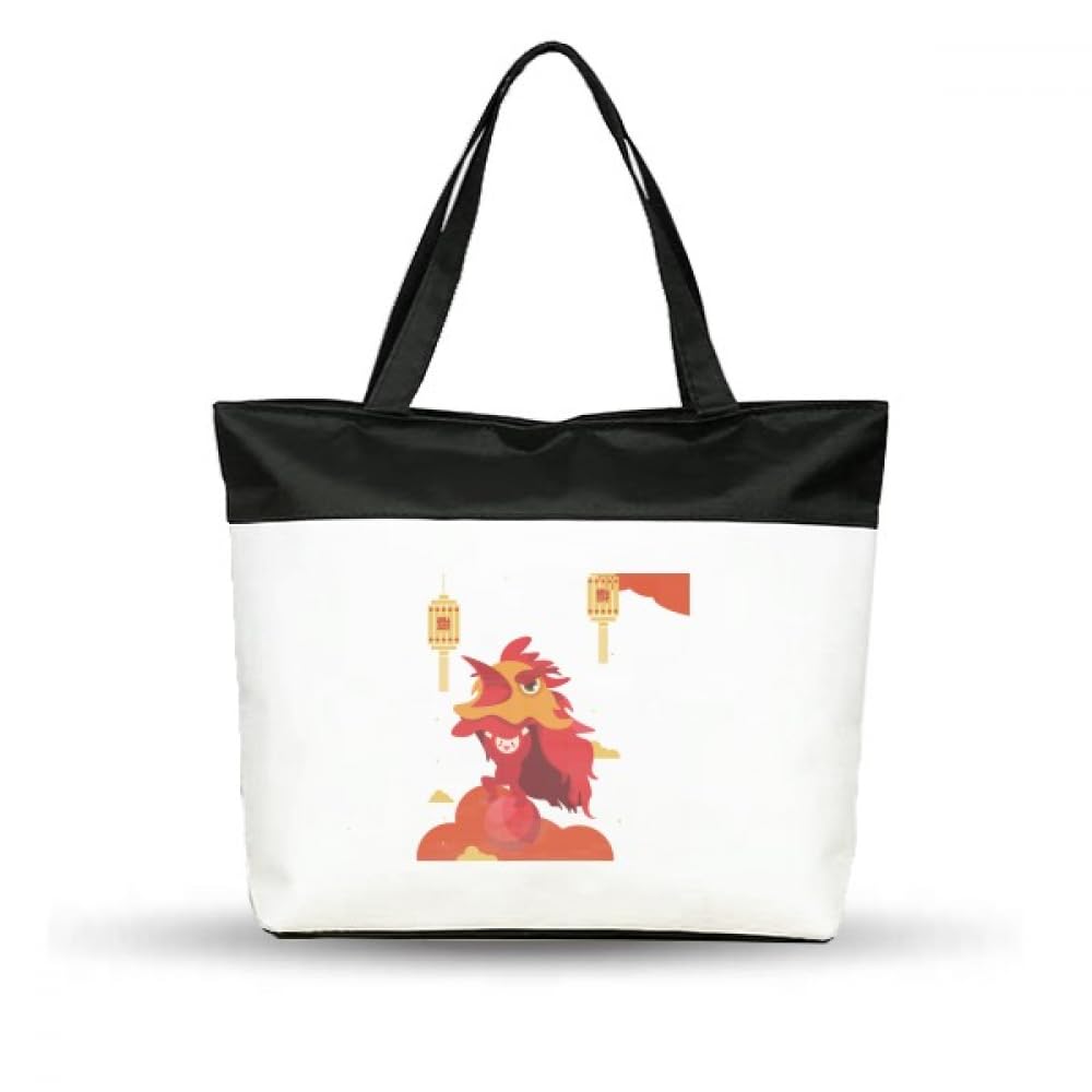 red lion dance china town Cotton Canvas Tote Bag Grocery Shopping