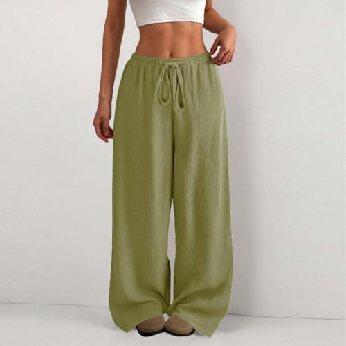 Summer Women Cotton Linen Pants, Drawstring Baggy High Waisted Trousers Smocked Business Casual Slacks Beach Outfits2