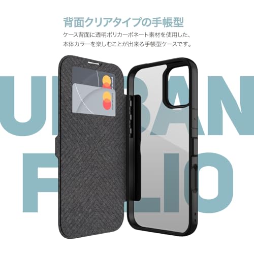 【RAPTIC】 iPhone 16 対応 ケース 手帳型 カード 収納 耐衝撃 米軍 MIL 規格 クリア 背面 レザー カード 収納 手帳型ケース マグネット 式 スマホケース [ iPhone16 アイフォン 16 対応 携帯ケース ] iPhone 16 Case Urban Folio ブラック