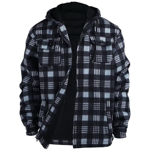 Image of LeeHanTon Mens Flannel Jacket Heavyweight Sherpa Fleece Jackets Outdoor Hiking Casual Soft Warm Coat with Pockets