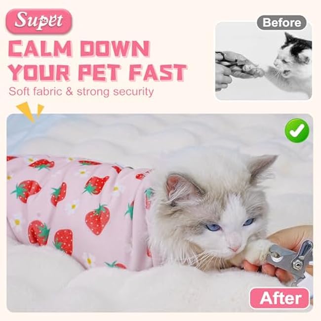 Supet Cat Grooming Wrap for Cutting Nails, 2025 Self-Adherent Cat Wrap, Anti-Escape Calming Cat Swaddle Wrap for Medicine, Nail Clipping, Teeth Brushing, Ear Cleaning-PO0khRhU