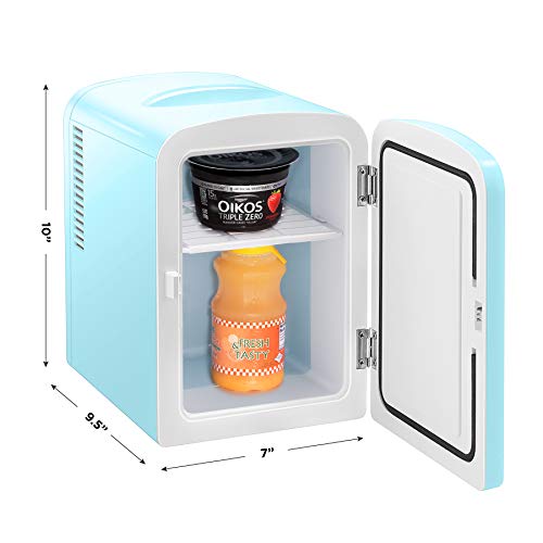 Chefman Mini Portable Blue Personal Fridge Cools Or Heats & Provides Compact Storage For Skincare, Snacks, Or 6 12Oz Cans W/ A Lightweight 4-Liter Capacity To Take On The Go #TOP5
