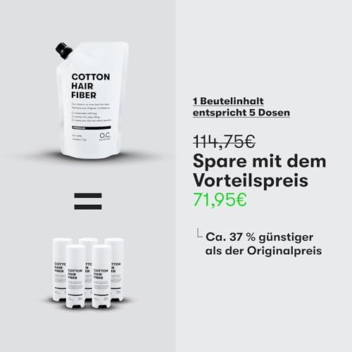 O.C. HAIRCARE Streuhaar zur Haarverdichtung - für Scheitel, kahle Stellen am Ober- und Hinterkopf - von führenden Salons empfohlen - 11 Farben - widerstandsfähige Streuhaare (Mittelbraun)