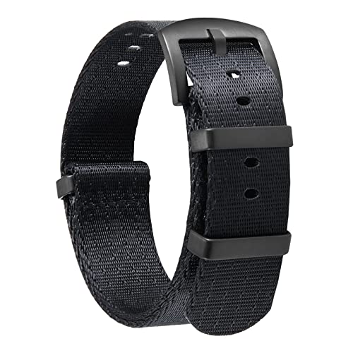 BINLUN Nylon Watch Band 18mm,20mm,22mm,24mm Rugged Military Replacement Watch Straps Silver&Black Stainless Buckle Heavy-Duty Wristband For Traditional Men Women Watches