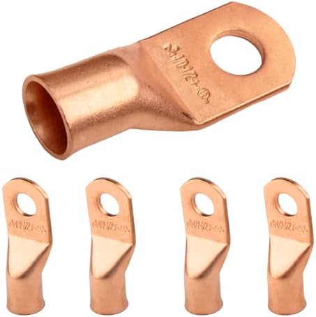 SELTERM 4/0 AWG XL (120 mm²) - 1/2" (M12) ⌀ Hole UL Heavy Duty Wire Lugs, Battery Cable Ends, Bare Copper Eyelets, Tubular Ring Terminal Connectors [B101] - 5 Pack