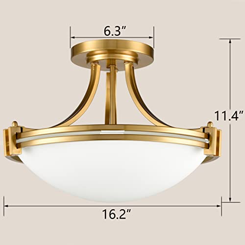 Samteen Modern Brass Semi Flush Mount Ceiling Light 3-Light White Glass Ceiling Light Fixtures For Bedroom Hallway Foyer #TOP6