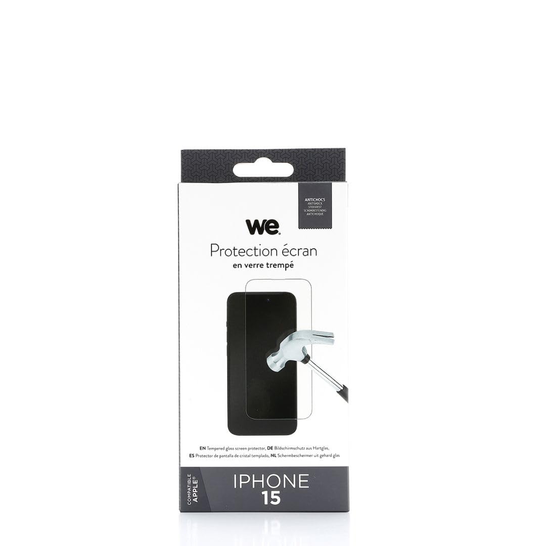 WE Verre trempé : Protection écran - dureté 9H (9 Fois Plus résistant) - Anti-Rayures - Anti-Bulles d'air - Ultra-résistant - Compatible pour IPHONE 15
