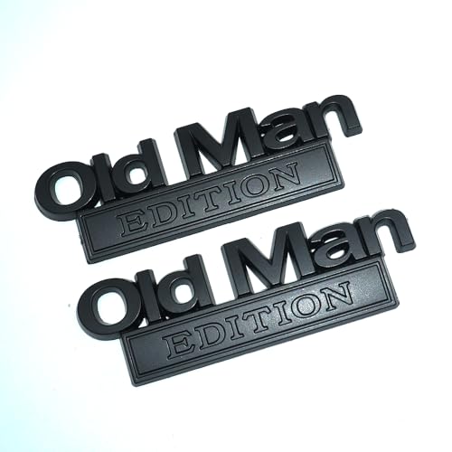 Image of 2pcs Metal Old Man Edition Emblem 3D Badge Fit for Universal Car Truck SUV Side Rear Front Hood Trunk Door Decal Sticker (Black)
