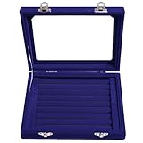 Pasutewel Earring Storage Case 7 Slots Ring Velvet Display Case Box Earring Ring Organizer Velvet Jewelry Tray Cufflink Storage Showcase with Clear Glass Lid Blue