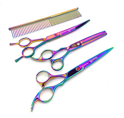 Gravitis Professionelle Fellschere für Haustiere, Gebogene und Effilierschere, 19 cm