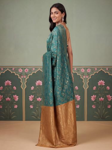 Image of AKHILAM Women's Multicolor Litchi Silk Ethnic Motif Print Saree With Unstitched Blouse Piece|sarees for women | litchi silk sarees