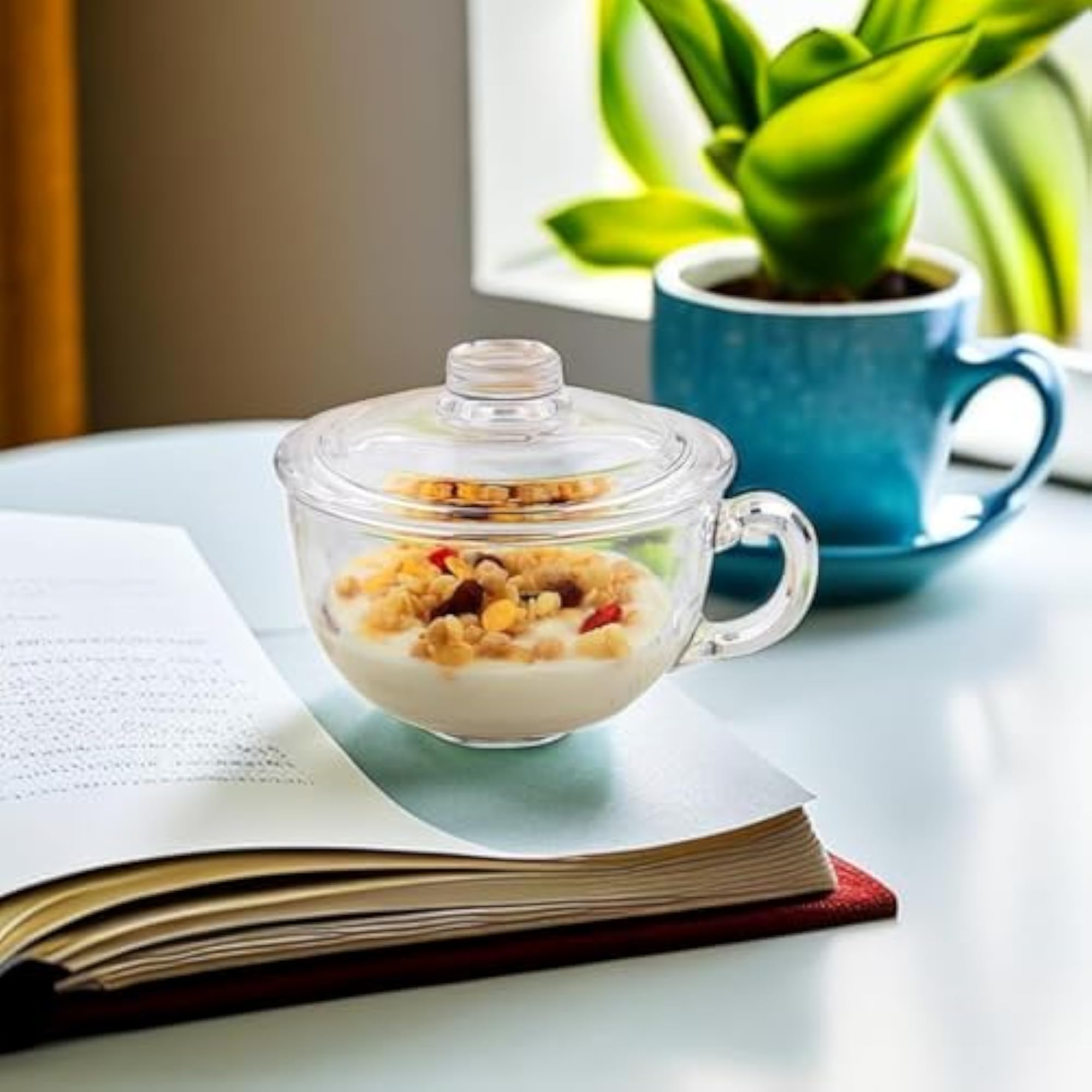 Clear Glass Bowl with Handle and Lid, Versatile Kitchenware