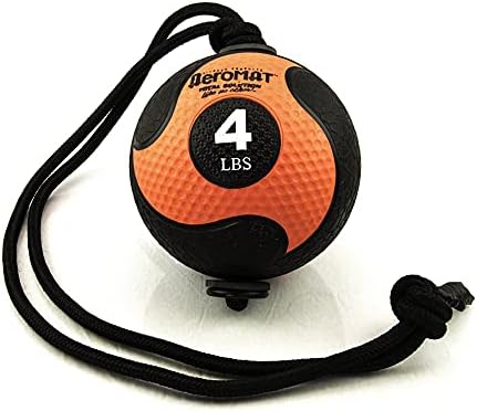 AEROMATS Elite Power Rope Medicine Ball for Core Strength/Rotational Movements Training - 4 lbs - Black/Orange - 7.75" Diameter - 37" Rope