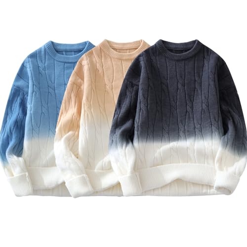 GURUNVANI Unisex Gradient Knit Sweater Crewneck Loose Fit Twist Texture Pullover3