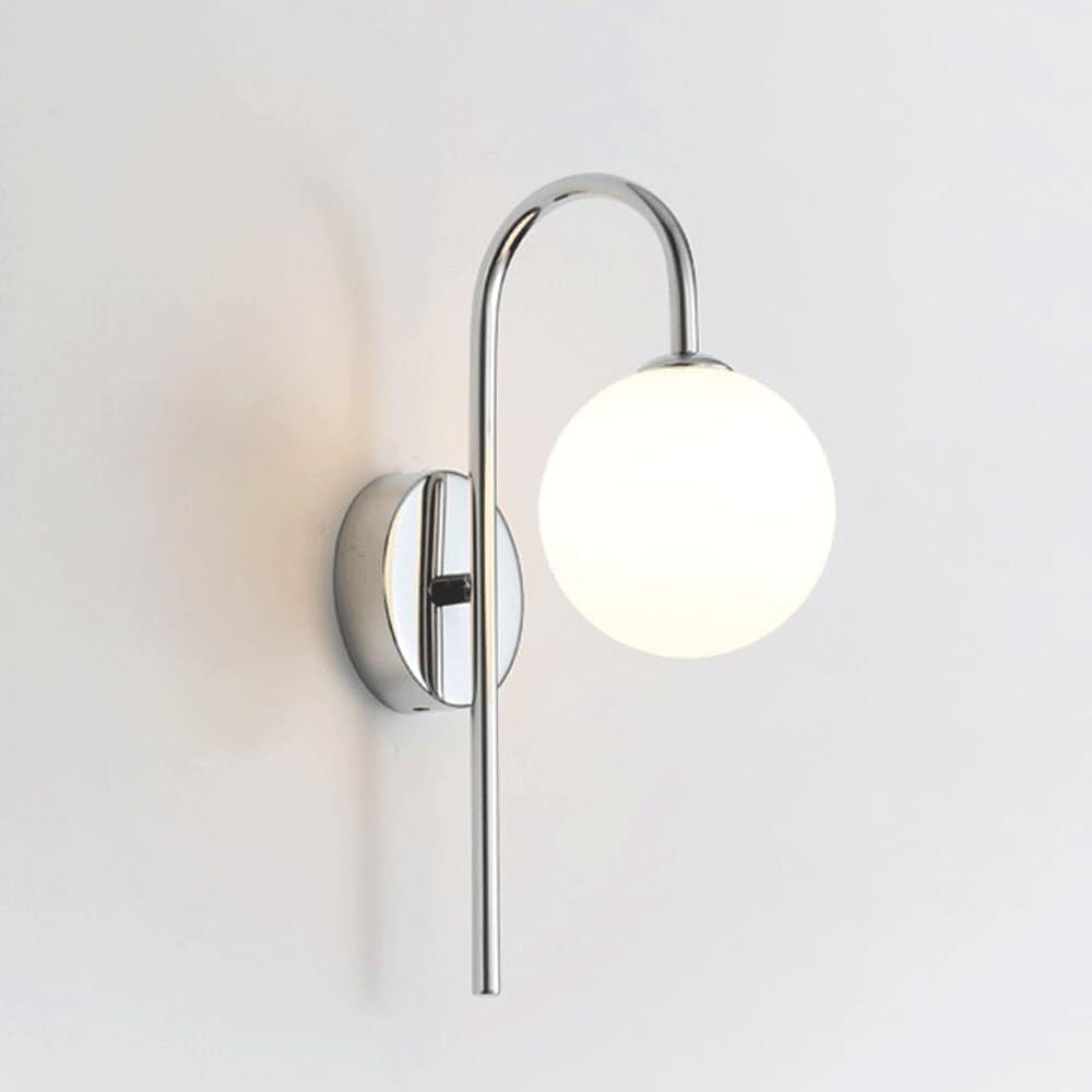 KBUUKYYXouy Milk Glass Wall Sconce Chrome Bathroom Wall Mounted Vanity Lighting Gooseneck Opal Glass Mid Century Modern Wall Light Nordic Farmhouse Wall Lamp for Bedroom Living Room Hallway