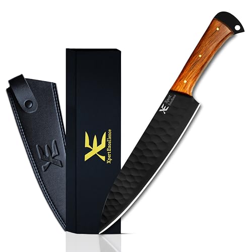 XE Stainless Steel Black Pattern Chef Knife - Ideal Kitchen Knife for Home, Vegetable Chopping Knife with Wooden Handle and Knife Cover