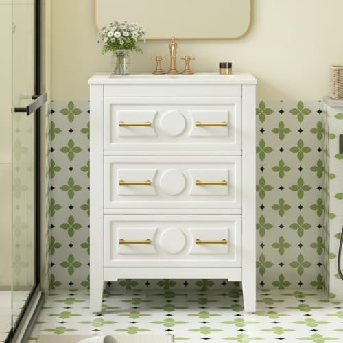 Merax 24" Bathroom Vanity with Sink Top, 3-Drawer Bathroom Vanity