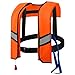 Life Jacket 150N, Orange Inflatable Swim Vest with Whistle, Buckle, Reflective Strip for Water Sports