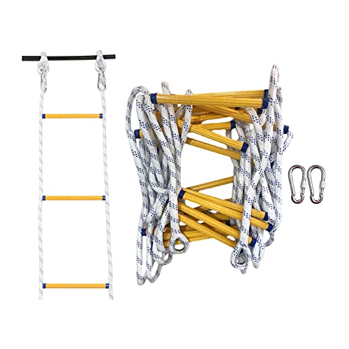 Escalera de escape de incendios de 20 m, escalera de cuerda de seguridad portátil con ganchos para edificios de 2 y 6 pisos, fácil de usar, equipo de escalada para interiores y exteriores