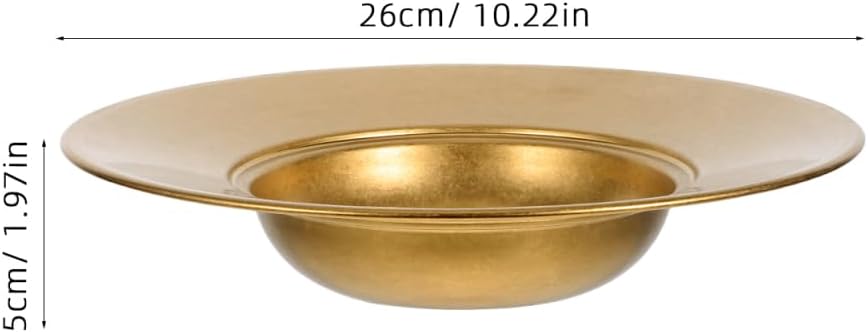 Cabilock Stainless Steel Pasta Bowl, 10.22-Inch Gold Wide-Rim Serving Plate