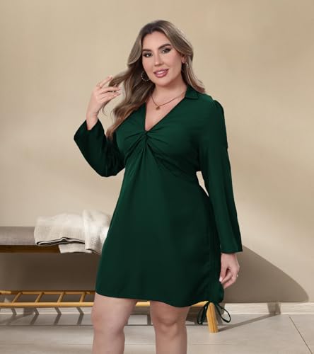Image of VillbeCoser Women's Plus Size Dress Long Sleeve V Neck A Line Mini Short Cocktail Summer Casual Dress