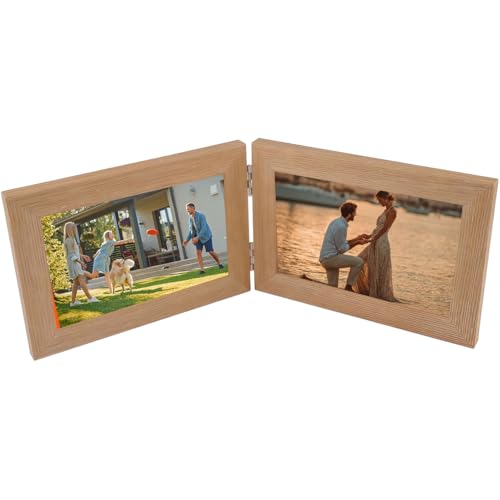 Gansdnek Marcos de Fotos Doble Madera, Marco de Fotos Plegables para 2 Foto de Madera, Marco Fotos Doblar, Formato Apaisado, para Retrato Varias Fotos Marco, Decoración Hogareña, Regalo, Boda