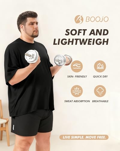 Image of BOOJO Workout Mens Shirts - Casual Black Quick Dry Moisture Wicking T-Shirts Crew Neck Short Sleeve for Gym Athletic Running