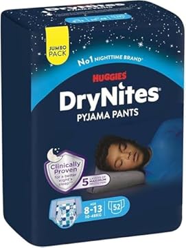 Huggies Drynites Pannolini, Taglia L, 8-13 anni (30-48 Kg), Mutandine assorbenti Bambino, 52 Pz