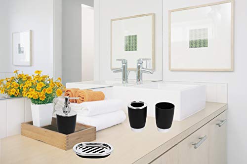 YCOCO Bathroom Accessories Set,6 Pcs Plastic Gift Set Toothbrush Holder,Mouthwash Cup,Soap Dispenser,Soap Dish,Toilet Brush,Trash Can,Black