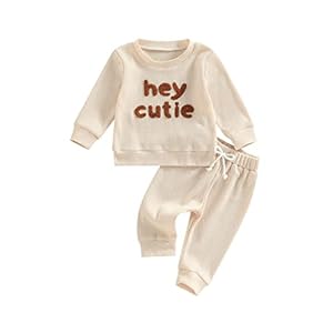 Toddler Baby Girl Boy Fall Winter Waffle Outfit Set Letter Printed Long Sleeve Sweatshirt Tops + Pants