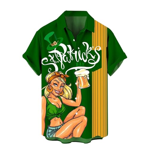 Funny St Patricks Day Shirt Hawaiian Shirts Short Sleeve Button Up Irish Clover Polo Shirts Tshirt Pullover Blouse Green Shamrock T-Shirts Golf Shirt Holiday Tops Clothes Outfit for Men 2024