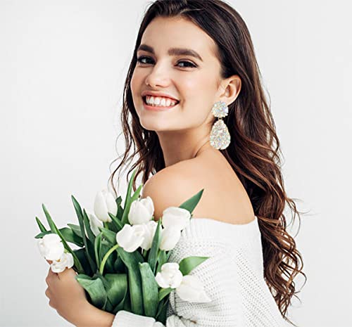 Rhinestone Statement Earrings Teardrop Costume Earrings Cluster Crystal Chandelier Drop Dangle Earrings for Women3