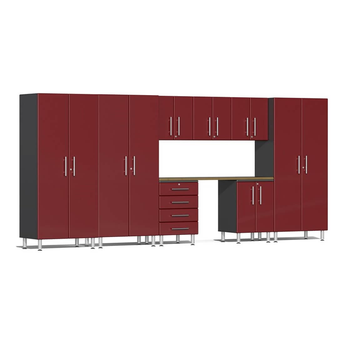 Ulti-MATE UG26092R 9-Piece Cabinet Kit with Bamboo Worktop in Ruby Red Metallic, Red, Grey